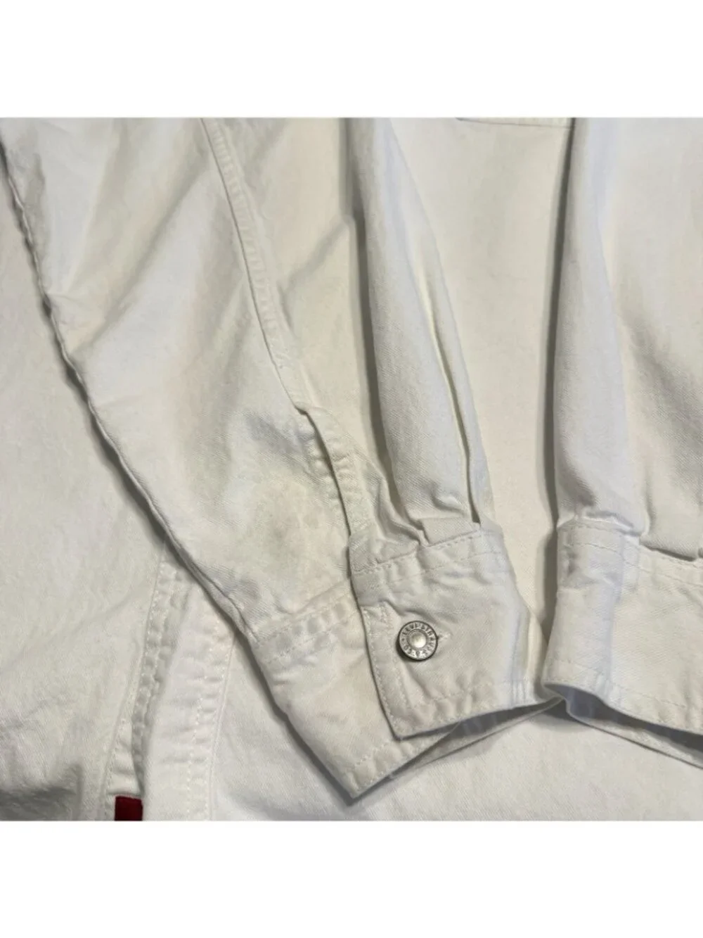 VTG 1990s Levis Red Tab Jeans Denim Button Down Shirt Mens L White Heavyweight